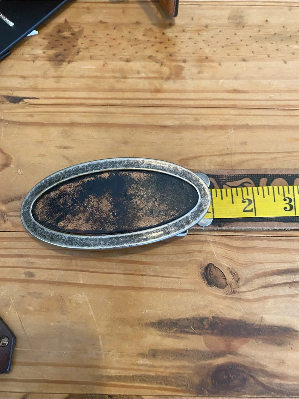 Buckle Brand Brown Tooled Leather Belt with Oval Antiqued Buckle